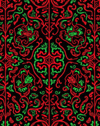 Red Green Floral Swirl Symmetry Rug
