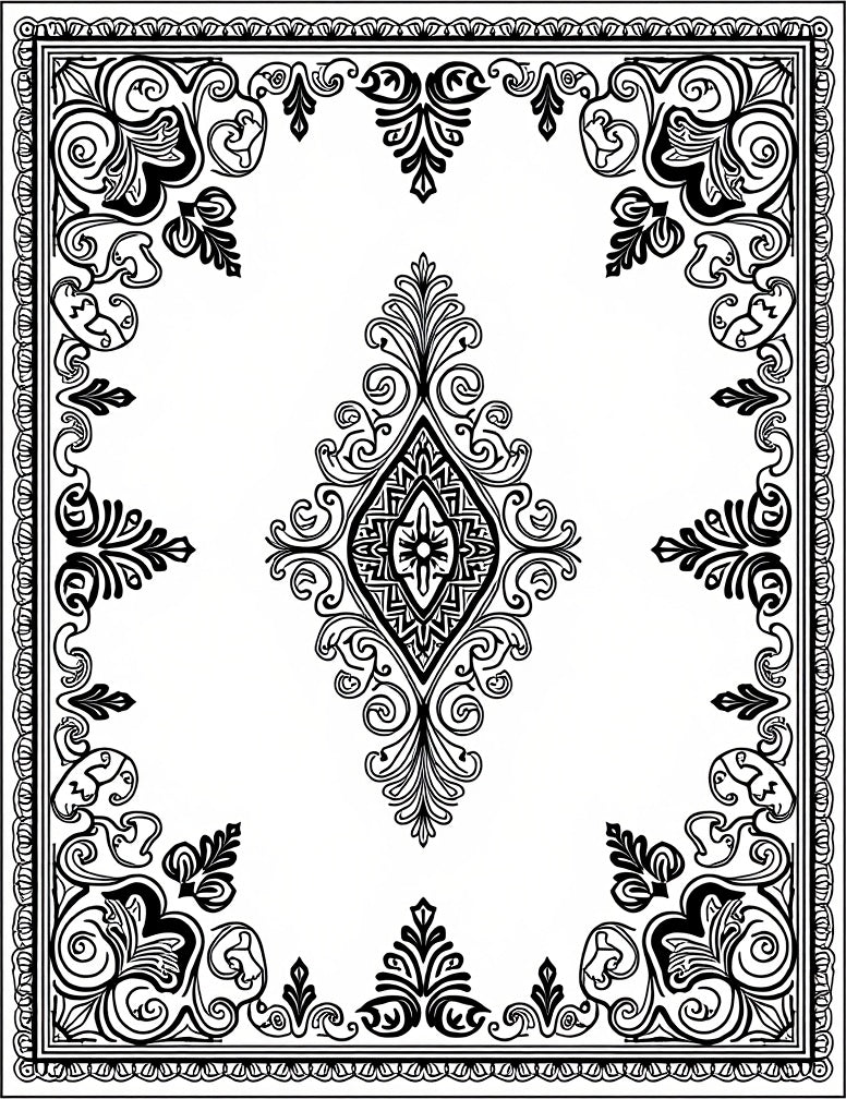 Black White Classic Filigree Diamond Rug