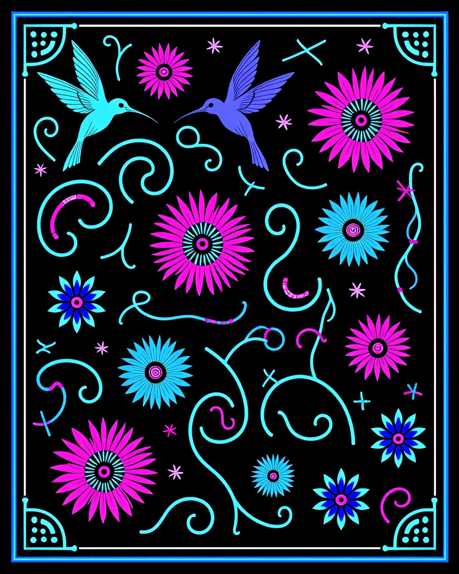Vibrant Hummingbirds and Flowers Collection Rug