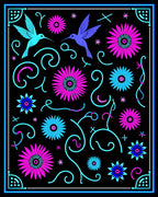 Vibrant Hummingbirds and Flowers Collection Rug