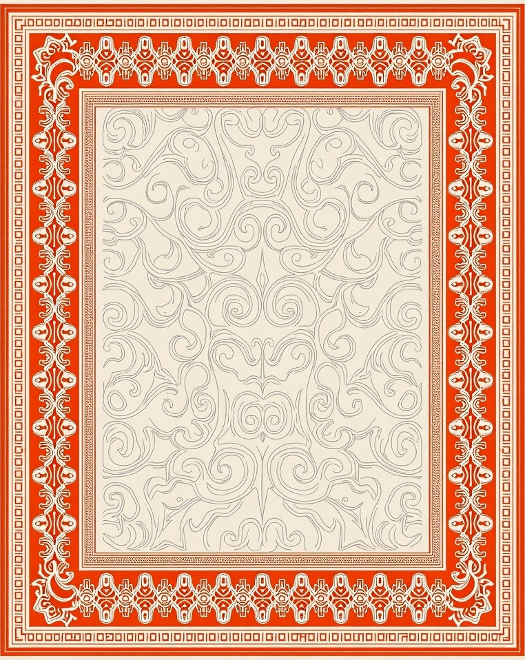 Crimson Ornate Border Swirl Medallion Rug