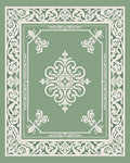 Sage Green Ornate Scrollwork Floral Rug