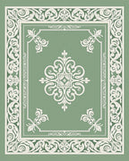 Sage Green Ornate Scrollwork Floral Rug
