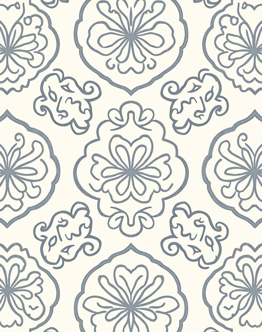 Soft Blue Floral Medallion Arabesque Rug