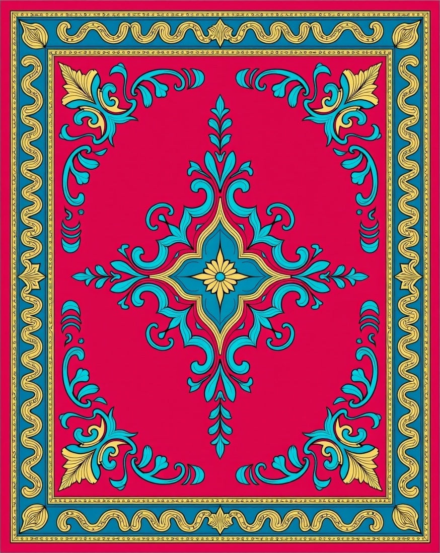 Vibrant Crimson Floral Medallion Border Rug