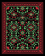 Bold Red Green Floral Medallion Border Rug