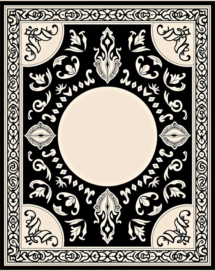 Black Ivory Ornamental Medallion Center Rug