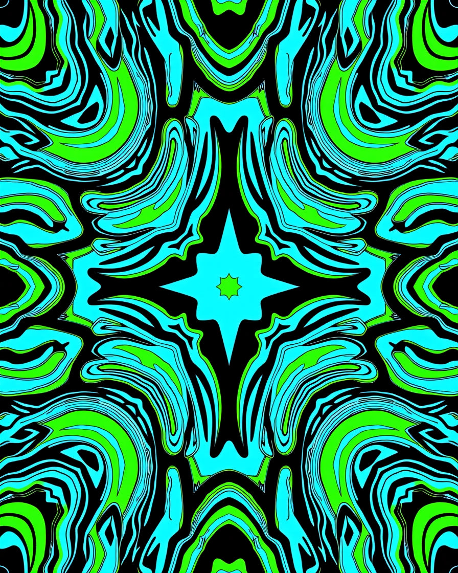 Vibrant Blue Green Swirl Symmetry Rug