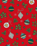 Festive Red Christmas Ornaments and Holly Rug