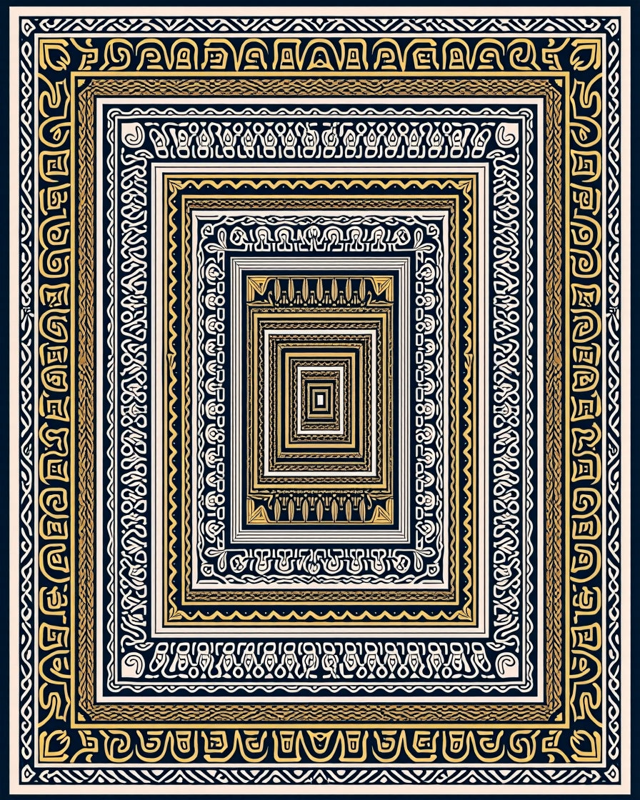 Geometric Ivory Gold Concentric Frames Rug