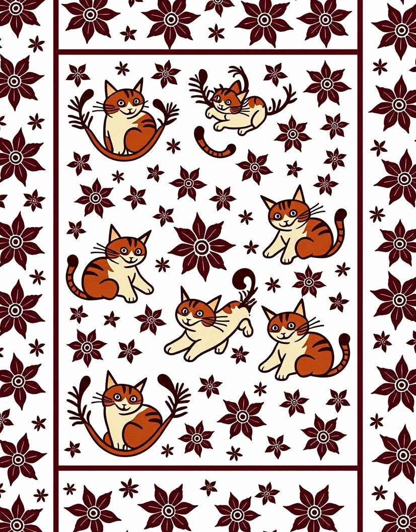 Playful Orange Tabby Cats Floral Rug