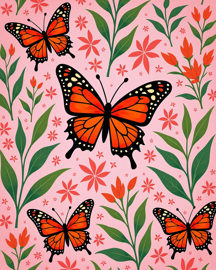 Whimsical Orange Monarch Butterflies Garden Rug