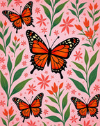 Whimsical Orange Monarch Butterflies Garden Rug
