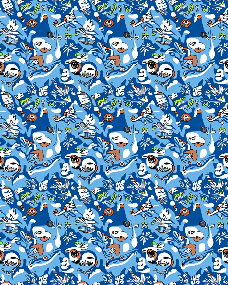 Whimsical Blue Abstract Woodland Creatures Rug