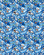 Whimsical Blue Abstract Woodland Creatures Rug