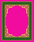 Vibrant Pink Green Yellow Filigree Frame Rug