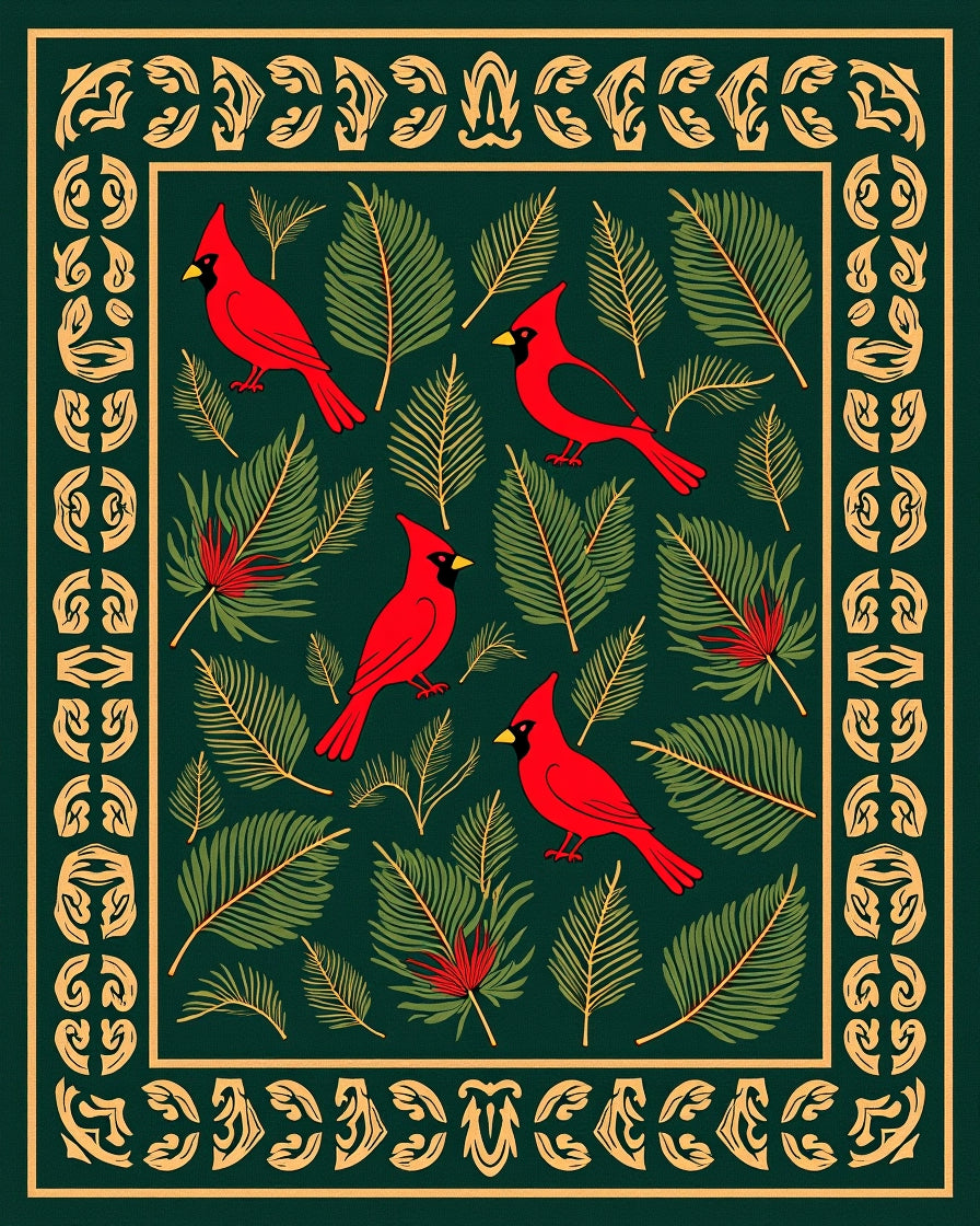 Red Cardinal Forest Border Rug