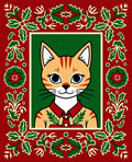 Festive Red Christmas Holly Cat Rug
