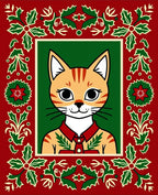 Festive Red Christmas Holly Cat Rug