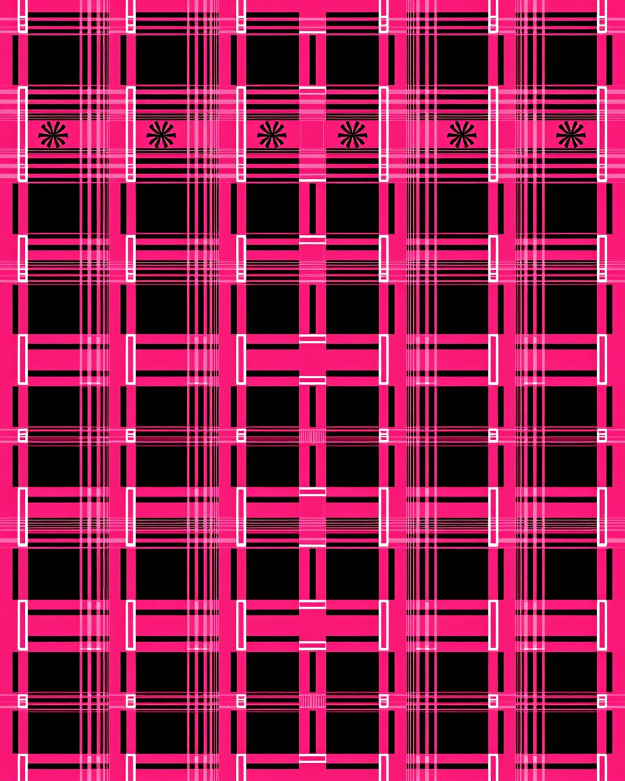 Bold Pink Black Plaid Asterisk Field Rug