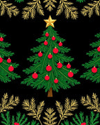 Green Pine Trees With Gold Star And Orbs Rug