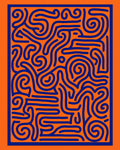 Vibrant Orange Blue Abstract Maze Rug
