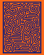 Vibrant Orange Blue Abstract Maze Rug