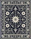 Cream Floral Medallion Navy Rug