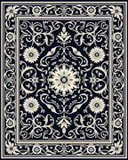 Cream Floral Medallion Navy Rug