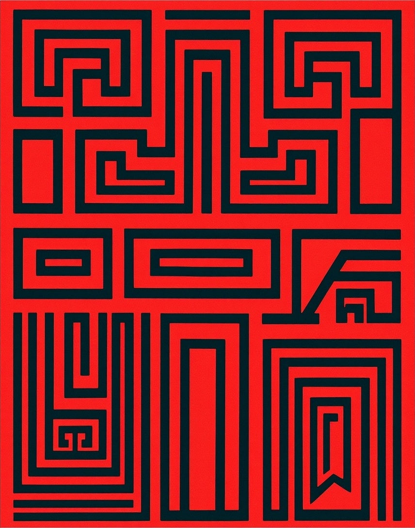 Bold Red Maze Geometric Rug