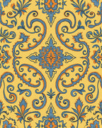 Ornate Blue and Orange Floral Medallion Rug