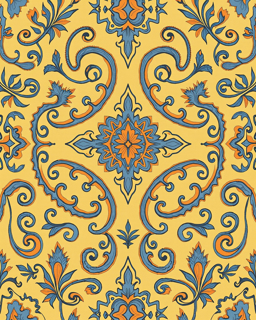 Ornate Blue and Orange Floral Medallion Rug