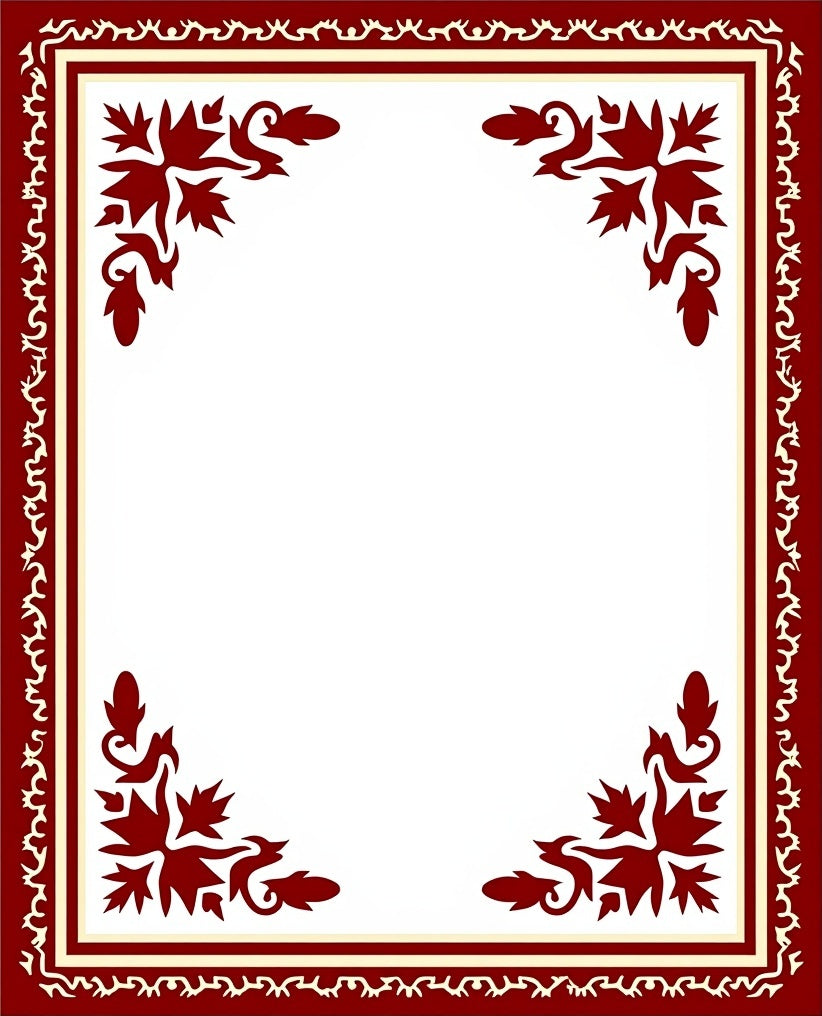 Rich Red Floral Corner Border Rug