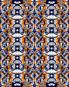 Vibrant Orange Navy Floral Medallion Rug