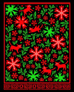 Red Green Feline Floral Medallion Rug