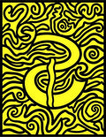 Bright Yellow Black Organic Swirl Rug
