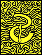 Bright Yellow Black Organic Swirl Rug