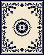 Cream Navy Floral Medallion Border Rug