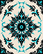 Bold Black Teal Floral Medallion Rug