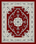Red Ivory Floral Medallion Frame Rug