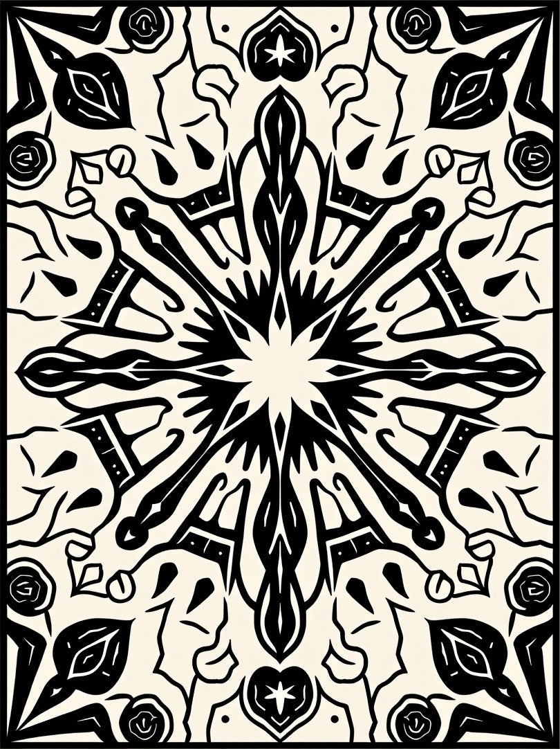 Black Cream Intricate Medallion Mandala Rug