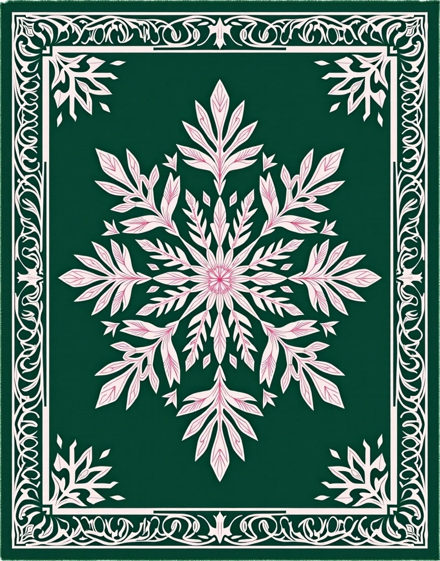 Forest Green Petal Snowflake Medallion Rug