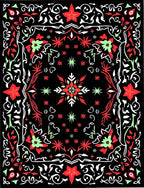 Red Green Starburst Medallion Black Rug