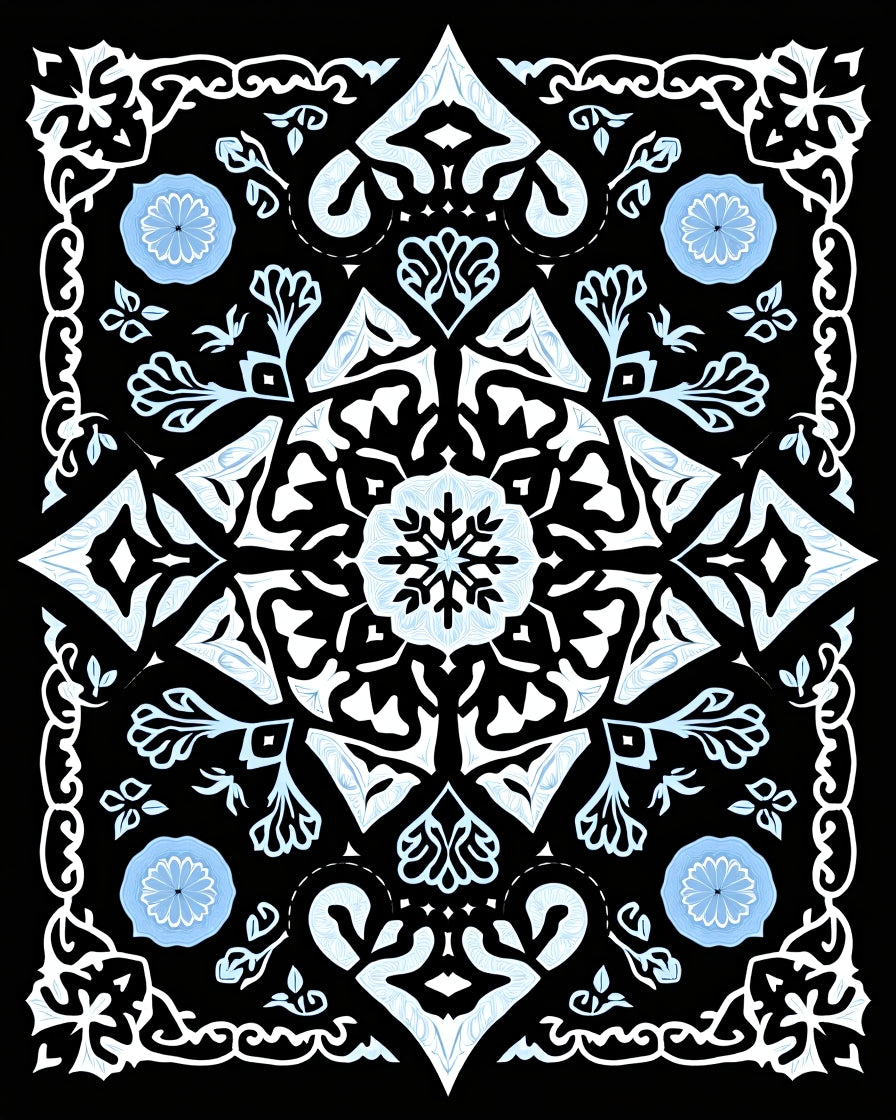 Frosted Ice Snowflake Mandala Rug