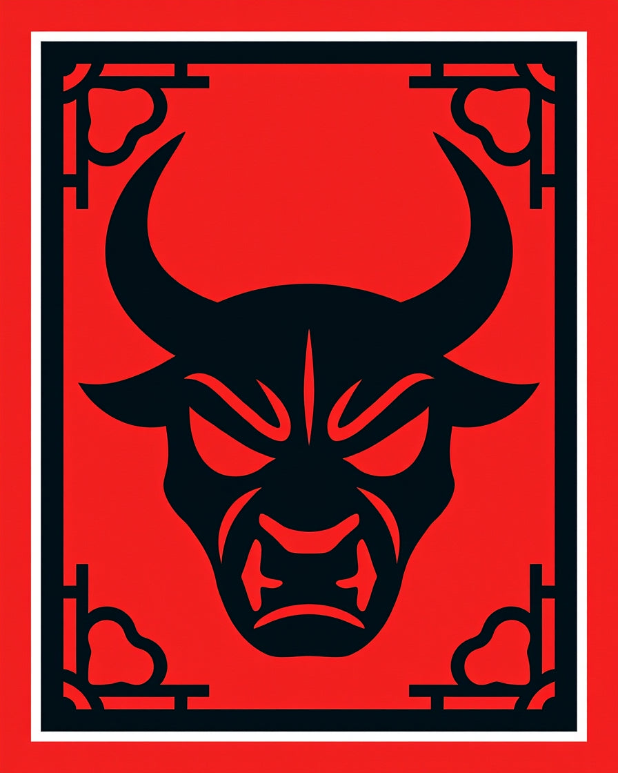 Bold Black Bull Head Minimalist Rug