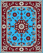 Red Floral Medallion Sky Blue Rug