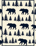 Dark Navy Bear Forest Scene Rug