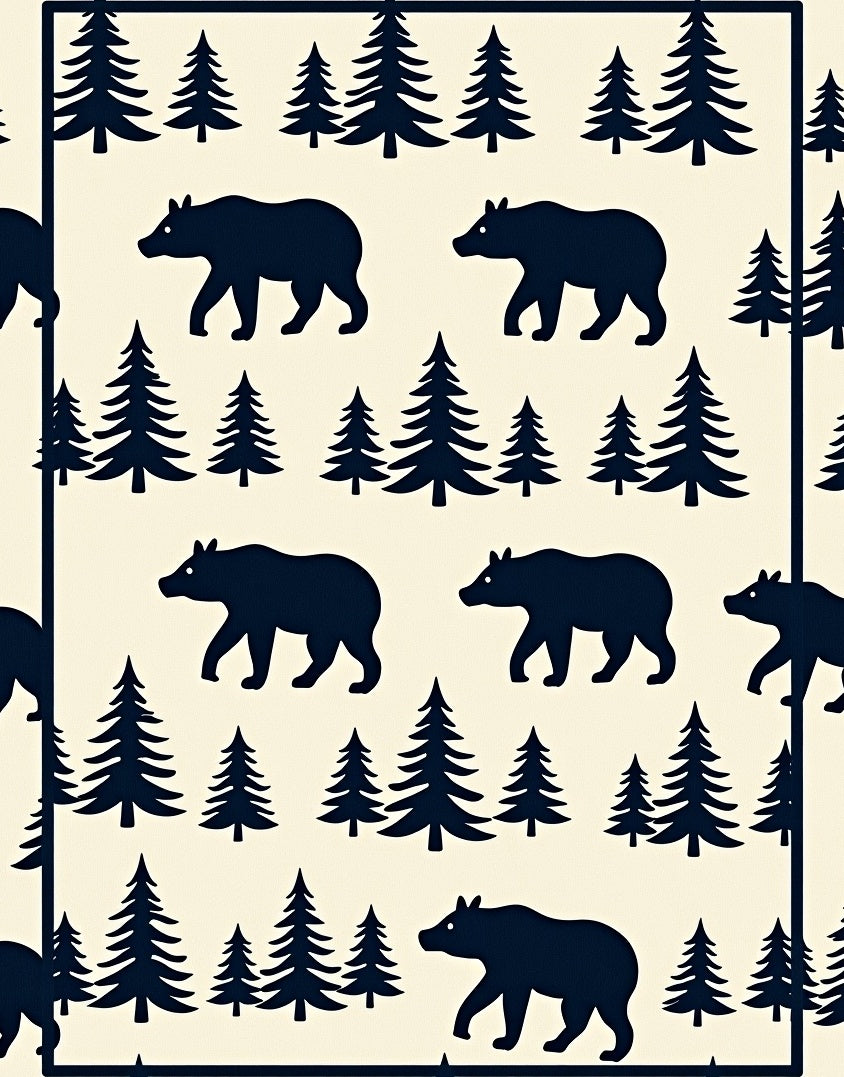 Dark Navy Bear Forest Scene Rug