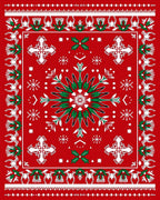 Red White Green Holiday Snowflake Medallion Rug