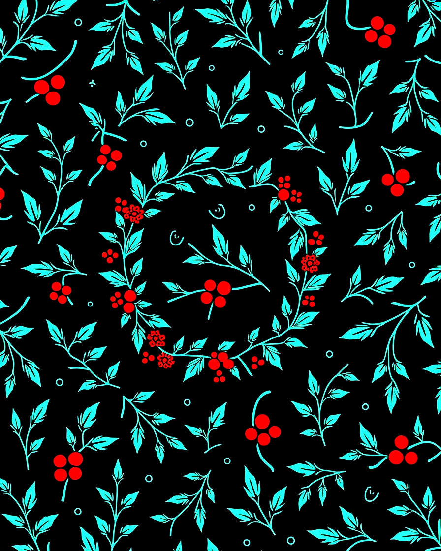 Aqua Red Berry Vine Wreath Rug